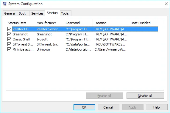 系统配置实用程序(msconfig)运行画面
